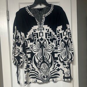 Style & Co. Black and White Geometric Top
